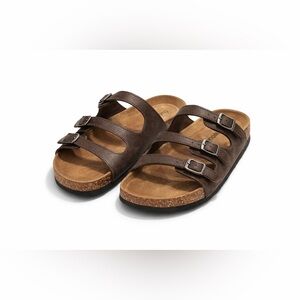 Like New Outwoods Triple-Strap Cork Brown Footbed Sandals sz 9